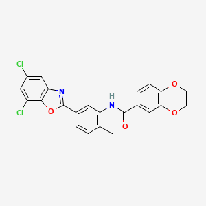 molecular formula C23H16Cl2N2O4 B3711737 N-[5-(5,7-dichloro-1,3-benzoxazol-2-yl)-2-methylphenyl]-2,3-dihydro-1,4-benzodioxine-6-carboxamide 