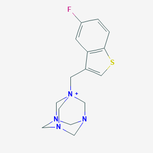 molecular formula C15H18FN4S+ B371188 1-[(5-Fluoro-1-benzothiophen-3-yl)methyl]-3,5,7-triaza-1-azoniatricyclo[3.3.1.13,7]decane 