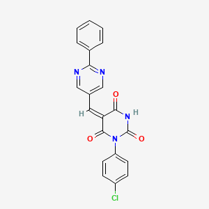 molecular formula C21H13ClN4O3 B3712226 (5E)-1-(4-chlorophenyl)-5-[(2-phenylpyrimidin-5-yl)methylidene]-1,3-diazinane-2,4,6-trione 