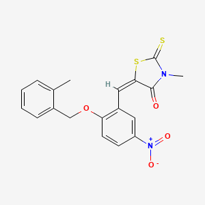 molecular formula C19H16N2O4S2 B3712252 (5E)-3-methyl-5-[[2-[(2-methylphenyl)methoxy]-5-nitrophenyl]methylidene]-2-sulfanylidene-1,3-thiazolidin-4-one 