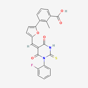 molecular formula C23H15FN2O5S B3712293 3-[5-[(E)-[1-(2-fluorophenyl)-4,6-dioxo-2-sulfanylidene-1,3-diazinan-5-ylidene]methyl]furan-2-yl]-2-methylbenzoic acid 