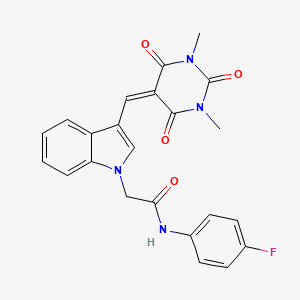 molecular formula C23H19FN4O4 B3712303 2-{3-[(1,3-dimethyl-2,4,6-trioxotetrahydropyrimidin-5(2H)-ylidene)methyl]-1H-indol-1-yl}-N-(4-fluorophenyl)acetamide 