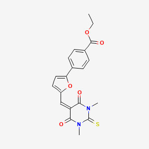 molecular formula C20H18N2O5S B3712579 ethyl 4-{5-[(1,3-dimethyl-4,6-dioxo-2-thioxotetrahydro-5(2H)-pyrimidinylidene)methyl]-2-furyl}benzoate 