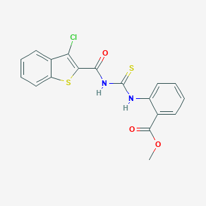 molecular formula C18H13ClN2O3S2 B371259 Methyl 2-({[(3-chloro-1-benzothiophen-2-yl)carbonyl]carbamothioyl}amino)benzoate 