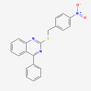 molecular formula C21H15N3O2S B3712651 2-{[(4-Nitrophenyl)methyl]sulfanyl}-4-phenylquinazoline 