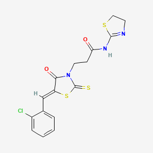 molecular formula C16H14ClN3O2S3 B3712697 3-[5-(2-chlorobenzylidene)-4-oxo-2-thioxo-1,3-thiazolidin-3-yl]-N-(4,5-dihydro-1,3-thiazol-2-yl)propanamide 