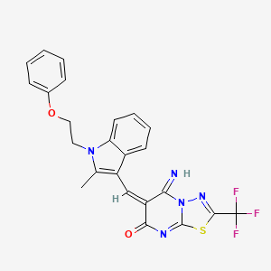 (6E)-5-imino-6-[[2-methyl-1-(2-phenoxyethyl)indol-3-yl]methylidene]-2-(trifluoromethyl)-[1,3,4]thiadiazolo[3,2-a]pyrimidin-7-one