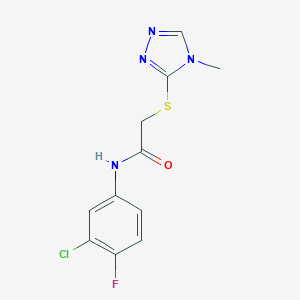 molecular formula C11H10ClFN4OS B371301 N-(3-Chloro-4-fluorophenyl)-2-[(4-methyl-4H-1,2,4-triazol-3-yl)sulfanyl]acetamide CAS No. 271772-66-8