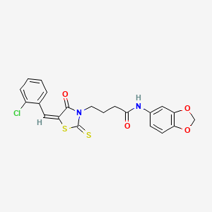 N-(1,3-benzodioxol-5-yl)-4-[(5E)-5-[(2-chlorophenyl)methylidene]-4-oxo-2-sulfanylidene-1,3-thiazolidin-3-yl]butanamide