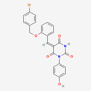 (5E)-5-[[2-[(4-bromophenyl)methoxy]phenyl]methylidene]-1-(4-hydroxyphenyl)-1,3-diazinane-2,4,6-trione