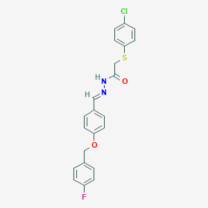 molecular formula C22H18ClFN2O2S B371344 2-[(4-chlorophenyl)sulfanyl]-N'-{4-[(4-fluorobenzyl)oxy]benzylidene}acetohydrazide CAS No. 331461-73-5