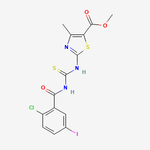 molecular formula C14H11ClIN3O3S2 B3713566 Methyl 2-[(2-chloro-5-iodobenzoyl)carbamothioylamino]-4-methyl-1,3-thiazole-5-carboxylate 