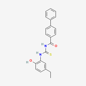 molecular formula C22H20N2O2S B3713578 N-[(5-ethyl-2-hydroxyphenyl)carbamothioyl]biphenyl-4-carboxamide 