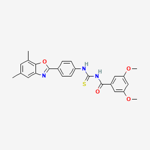 molecular formula C25H23N3O4S B3713669 N-{[4-(5,7-dimethyl-1,3-benzoxazol-2-yl)phenyl]carbamothioyl}-3,5-dimethoxybenzamide 