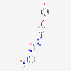 molecular formula C22H19FN4O4 B371368 N'-{4-[(4-氟苄基)氧基]苄叉}-2-{3-硝基苯胺}乙酰肼 CAS No. 303090-90-6