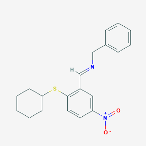 molecular formula C20H22N2O2S B371369 N-((2-(Cyclohexylsulfanyl)-5-nitrophenyl)methylen)(phenyl)methanamin CAS No. 331462-42-1