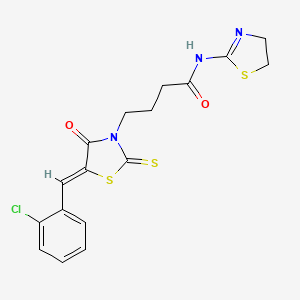 molecular formula C17H16ClN3O2S3 B3713790 4-[5-(2-chlorobenzylidene)-4-oxo-2-thioxo-1,3-thiazolidin-3-yl]-N-(4,5-dihydro-1,3-thiazol-2-yl)butanamide 