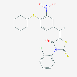 molecular formula C22H19ClN2O3S3 B371382 3-(2-Chlorophenyl)-5-{4-(cyclohexylsulfanyl)-3-nitrobenzylidene}-2-thioxo-1,3-thiazolidin-4-one CAS No. 298215-94-8