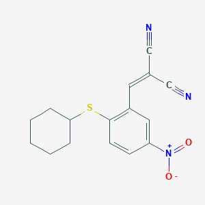 molecular formula C16H15N3O2S B371383 2-((2-(Cyclohexylsulfanyl)-5-nitrophenyl)methylene)malononitrile CAS No. 298217-74-0