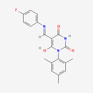 molecular formula C20H18FN3O3 B3713998 (5Z)-5-{[(4-FLUOROPHENYL)AMINO]METHYLIDENE}-1-(2,4,6-TRIMETHYLPHENYL)-1,3-DIAZINANE-2,4,6-TRIONE 