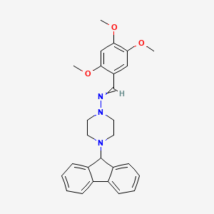 molecular formula C27H29N3O3 B3714002 N-[4-(9H-fluoren-9-yl)piperazin-1-yl]-1-(2,4,5-trimethoxyphenyl)methanimine 