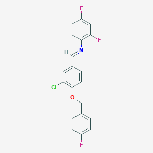 molecular formula C20H13ClF3NO B371404 N-((3-Chloro-4-((4-fluorobenzyl)oxy)phenyl)methylene)-2,4-difluoroaniline CAS No. 297150-45-9