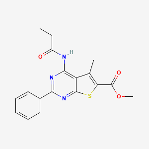 molecular formula C18H17N3O3S B3714183 methyl 5-methyl-2-phenyl-4-(propionylamino)thieno[2,3-d]pyrimidine-6-carboxylate 