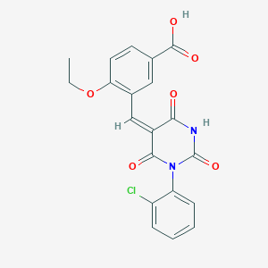 molecular formula C20H15ClN2O6 B3714196 3-[(E)-[1-(2-chlorophenyl)-2,4,6-trioxo-1,3-diazinan-5-ylidene]methyl]-4-ethoxybenzoic acid 