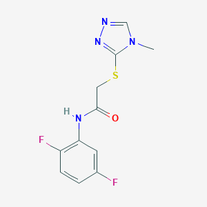 molecular formula C11H10F2N4OS B371428 N-(2,5-二氟苯基)-2-[(4-甲基-4H-1,2,4-三唑-3-基)硫代]乙酰胺 CAS No. 329079-82-5