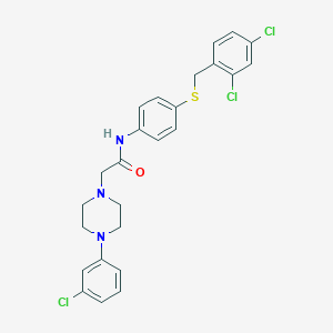 2-[4-(3-chlorophenyl)-1-piperazinyl]-N-{4-[(2,4-dichlorobenzyl)sulfanyl]phenyl}acetamide
