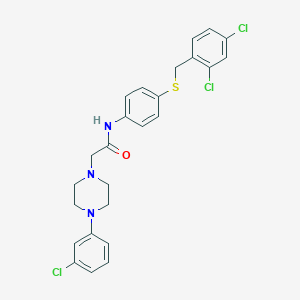 molecular formula C25H24Cl3N3OS B371445 2-[4-(3-chlorophenyl)-1-piperazinyl]-N-{4-[(2,4-dichlorobenzyl)sulfanyl]phenyl}acetamide CAS No. 329779-63-7