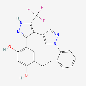 molecular formula C21H17F3N4O2 B3714487 4-ethyl-6-[4-(1-phenylpyrazol-4-yl)-5-(trifluoromethyl)-1H-pyrazol-3-yl]benzene-1,3-diol 