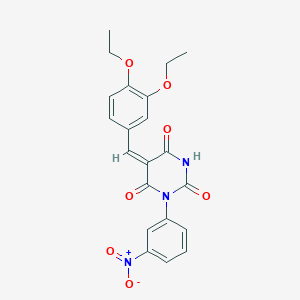 molecular formula C21H19N3O7 B3714521 (5E)-5-[(3,4-diethoxyphenyl)methylidene]-1-(3-nitrophenyl)-1,3-diazinane-2,4,6-trione 