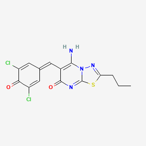 molecular formula C15H12Cl2N4O2S B3714557 (6Z)-6-(3,5-dichloro-4-hydroxybenzylidene)-5-imino-2-propyl-5,6-dihydro-7H-[1,3,4]thiadiazolo[3,2-a]pyrimidin-7-one 