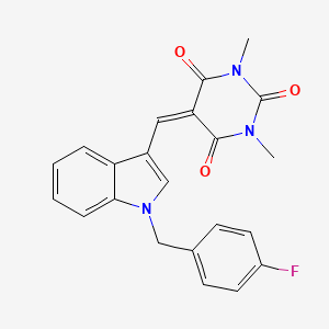 molecular formula C22H18FN3O3 B3714598 5-{[1-(4-fluorobenzyl)-1H-indol-3-yl]methylidene}-1,3-dimethylpyrimidine-2,4,6(1H,3H,5H)-trione 