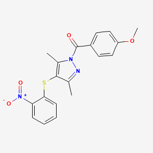 molecular formula C19H17N3O4S B3714816 [3,5-Dimethyl-4-(2-nitrophenyl)sulfanylpyrazol-1-yl]-(4-methoxyphenyl)methanone 