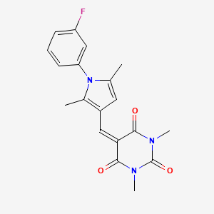 molecular formula C19H18FN3O3 B3714943 5-{[1-(3-fluorophenyl)-2,5-dimethyl-1H-pyrrol-3-yl]methylene}-1,3-dimethyl-2,4,6(1H,3H,5H)-pyrimidinetrione 