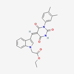 molecular formula C25H23N3O5 B3715196 ethyl (3-{[1-(3,4-dimethylphenyl)-2,4,6-trioxotetrahydro-5(2H)-pyrimidinylidene]methyl}-1H-indol-1-yl)acetate 