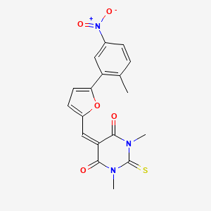 molecular formula C18H15N3O5S B3715341 1,3-dimethyl-5-{[5-(2-methyl-5-nitrophenyl)-2-furyl]methylene}-2-thioxodihydro-4,6(1H,5H)-pyrimidinedione 