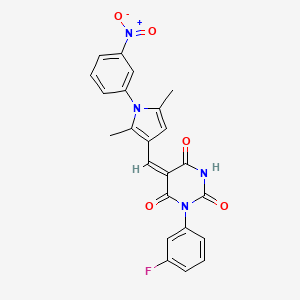 (5E)-5-{[2,5-dimethyl-1-(3-nitrophenyl)-1H-pyrrol-3-yl]methylidene}-1-(3-fluorophenyl)pyrimidine-2,4,6(1H,3H,5H)-trione