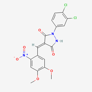 (4E)-1-(3,4-dichlorophenyl)-4-[(4,5-dimethoxy-2-nitrophenyl)methylidene]pyrazolidine-3,5-dione