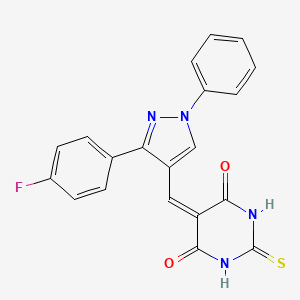 molecular formula C20H13FN4O2S B3716101 5-[[3-(4-Fluorophenyl)-1-phenylpyrazol-4-yl]methylidene]-2-sulfanylidene-1,3-diazinane-4,6-dione 