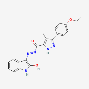 molecular formula C21H19N5O3 B3716240 3-(4-ethoxyphenyl)-4-methyl-N'-(2-oxo-1,2-dihydro-3H-indol-3-ylidene)-1H-pyrazole-5-carbohydrazide 