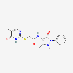 molecular formula C20H23N5O3S B3716926 N-(1,5-dimethyl-3-oxo-2-phenyl-2,3-dihydro-1H-pyrazol-4-yl)-2-[(5-ethyl-4-hydroxy-6-methyl-2-pyrimidinyl)thio]acetamide 