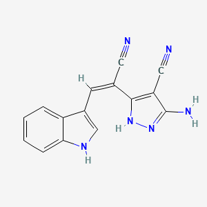 molecular formula C15H10N6 B3717005 5-amino-3-[1-cyano-2-(1H-indol-3-yl)vinyl]-1H-pyrazole-4-carbonitrile 