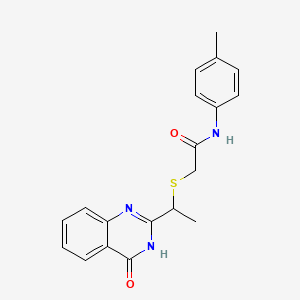 molecular formula C19H19N3O2S B3717216 N-(4-methylphenyl)-2-{[1-(4-oxo-3,4-dihydro-2-quinazolinyl)ethyl]thio}acetamide 