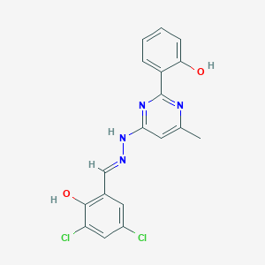 molecular formula C18H14Cl2N4O2 B3717285 2,4-dichloro-6-[(E)-[[2-(2-hydroxyphenyl)-6-methylpyrimidin-4-yl]hydrazinylidene]methyl]phenol 