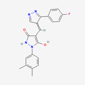 (4E)-1-(3,4-dimethylphenyl)-4-{[3-(4-fluorophenyl)-1H-pyrazol-4-yl]methylidene}pyrazolidine-3,5-dione