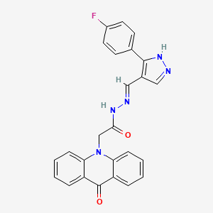 molecular formula C25H18FN5O2 B3717487 N'-{[3-(4-fluorophenyl)-1H-pyrazol-4-yl]methylene}-2-(9-oxoacridin-10(9H)-yl)acetohydrazide 