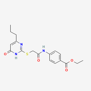 molecular formula C18H21N3O4S B3717626 ethyl 4-({[(4-oxo-6-propyl-1,4-dihydro-2-pyrimidinyl)thio]acetyl}amino)benzoate 